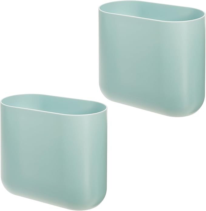 iDesign Small Slim Plastic Bathroom Trash Can, Garbage Can for Bedroom, Office, Desk, Dorm, 2-Pack, Blue