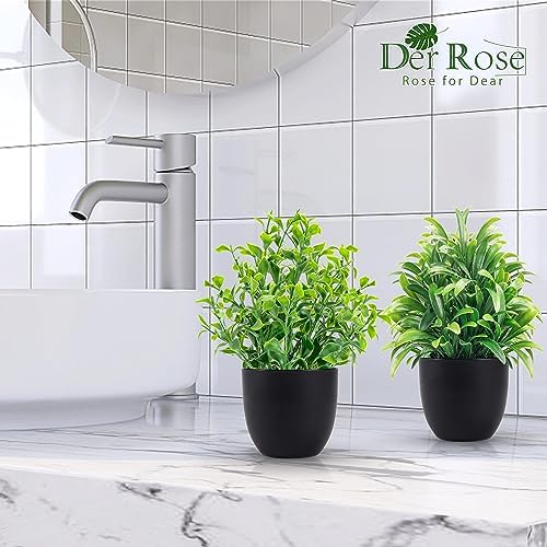 Der Rose 12 Pack Small Fake Plants in Black Pots, Bathroom Decor Indoor