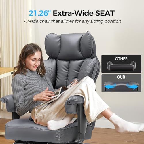 GTPLAYER Big and Tall Gaming Chair 400lbs Heavy Duty Office Chair with Foot Rest & Ergonomic Pocket Spring Lumbar Support, High Back 3D Saddle Shaped Cushion for Back Pain Relief, Grey