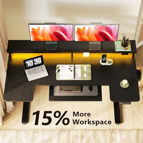 OffiGo 55 Inch U Shaped Electric Standing Desk with Keyboard Tray, Black