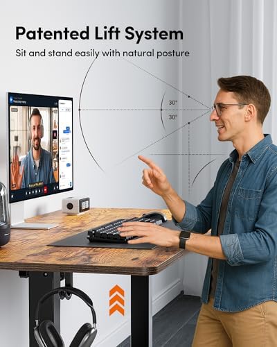 FEZIBO 40 x 24 Inchs Electric Standing Desk, Height Adjustable, Sit Stand Up, Computer Office Desk with Splice Board, Black Frame/Rustic Brown Top