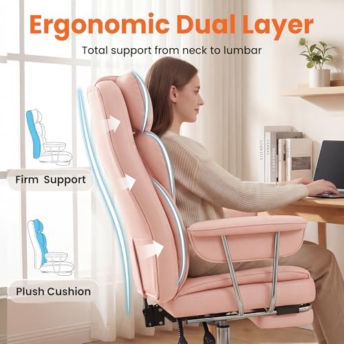 NEO CHAIR Big & Tall Leather Office Chair, High Back, Lumbar Support, Pink
