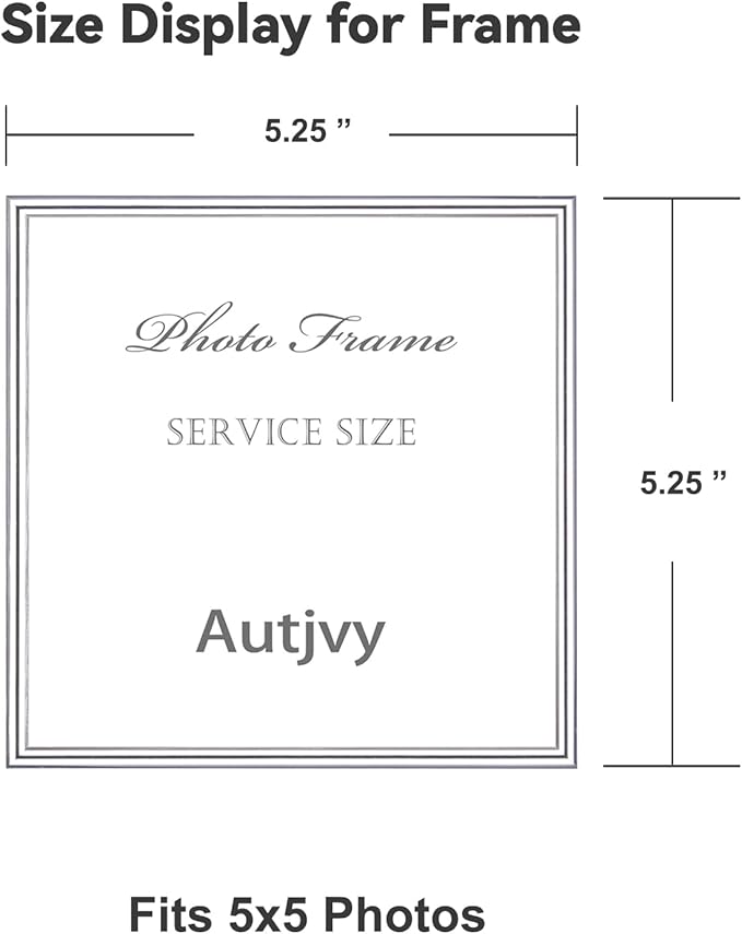 5x5 Picture Frame Silver Brushed Modern Simple Thin Aluminum Metal Photo Frame with HD Real Glass, Display for Tabletop and Wall Collage. (2 Pack)