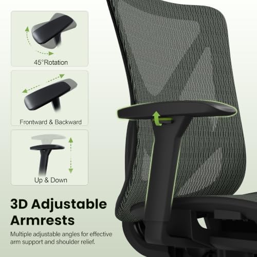 Ergonomic Office Chair, Mesh Computer Desk Chairs with BIFMA X5.1 Certified, Adjustable Lumbar Support, 3D Arm, Tilt Back, Wide Seat, Comfy Swivel Work Task Chair for Company and Home (Forest Green)