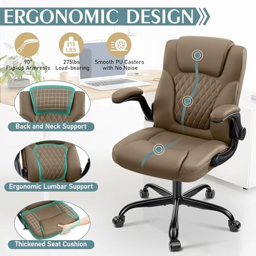 Leather Office Chair, PU Home Computer Desk Chairs with Ergonomic Back Support, 360°Swivel Free，Small Gaming Chair with Wheels and Adjustable Armrests, for Short People Use