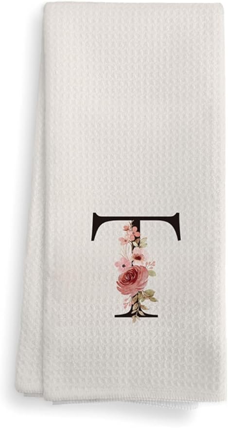 Kitchen Towel, Mode Monogram Personalized Gifts Letter T Kitchen Towels for Kitchen Dinning Bathroom, Christmas Birthday Gifts for Women, Kitchen Towels and Dishcloths Sets 16×24 Inches