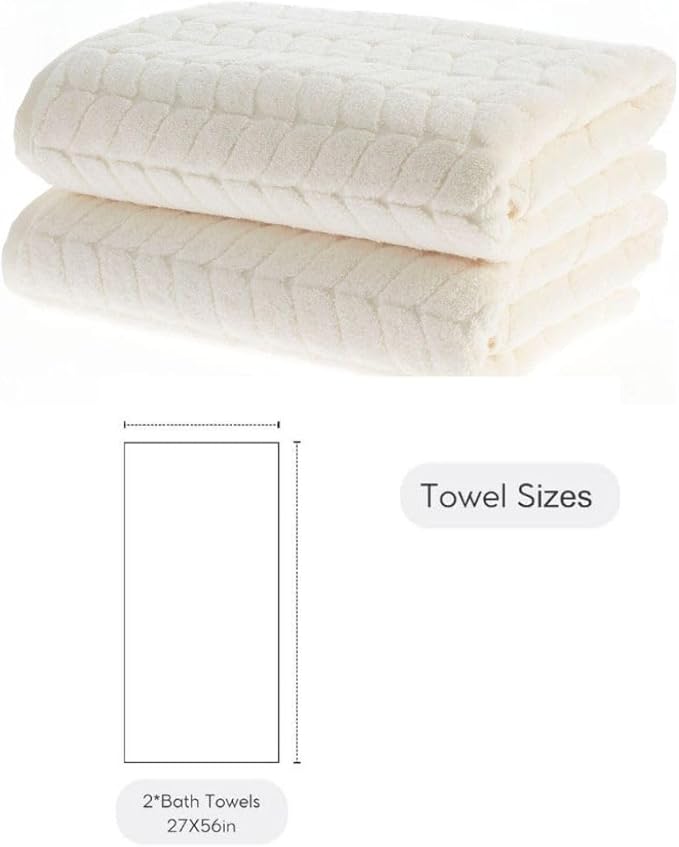 Turkish Cotton Ultra-Soft Plush Absorbent Quick Dry Bathroom Towel Set, Made in Turkey (Cream, 2 pcs Bath Towel Set)