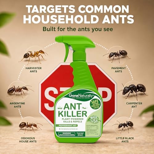 Ant Killer – Indoor & Outdoor Ant Killer Spray for Carpenter, Pavement & Little Black Ants – Peppermint Oil Ant Spray & Ant Repellent for Home – Safe Around Kids & Pets (16oz)