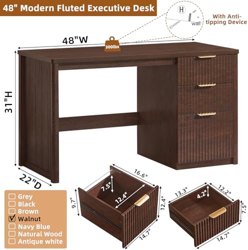 LEYAOYAO Office Desk 48" with 3 Drawers Storage File Cabinet