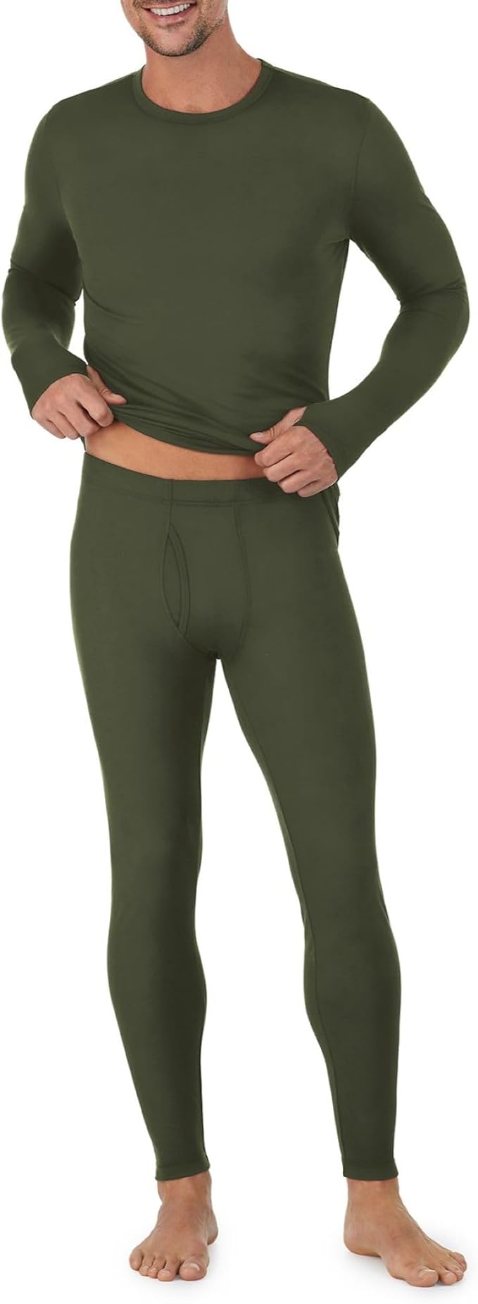 Cuddl Duds Mens Heavyweight Cold Weather Fleece Lined Thermal Set – Long Sleeve Shirt & Leggings – Lounge Sets for Men