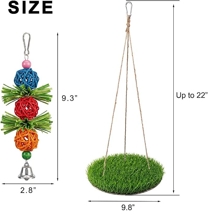 Bird Toys Bird Swing with Grass Platform Wooden Perch Stand Adjustable Rope and Rattan Chew Balls Large Bird Playground for Parakeets Cockatiels Conures Cage Accessories