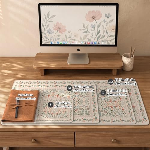 iCasso Aesthetic Flower Mouse Pad for Laptop, 23.6x13.7in Desk Pad, Beige