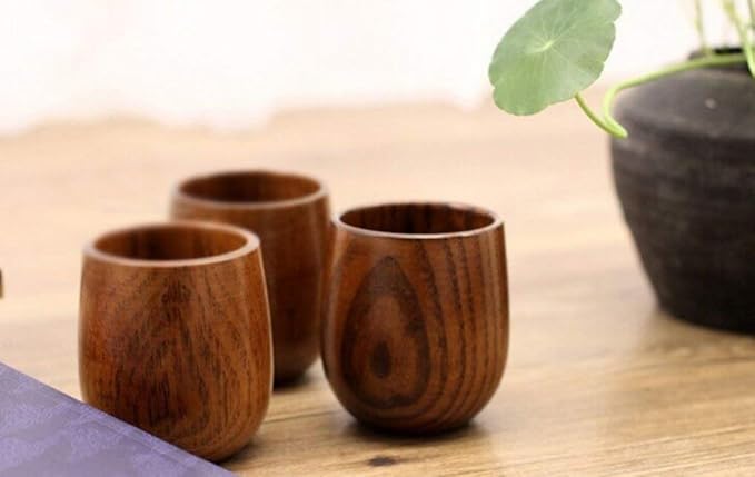 JKLcom Wooden Tea Cups Top Grade Natural Solid Wood Tea Cup 4 Pack,Wooden Teacups Coffee Mug Wine Mug for drinking Tea Coffee Wine Beer Hot Drinks,100-200 ML