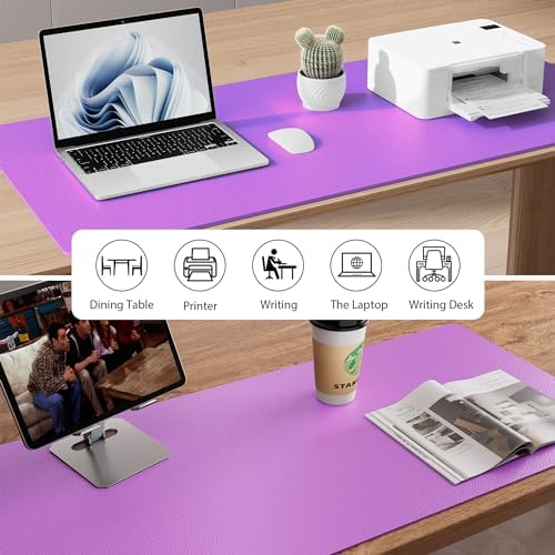 Aothia Faux Leather Desk Mat - Non-Slip PU Leather Desk Blotter, Waterproof Writing Surface, Large Desk Pad for Office & Home (Iris Violet, 55" x 24")