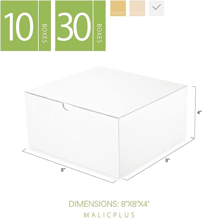 30 White 8x8x4 Inches Gift Boxes with Lids for All Occasions, Celebratory Events