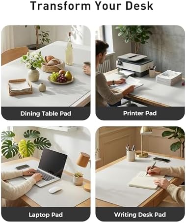 Aothia Faux Leather Desk Mat - Large Mouse Pad, Non-Slip PU Leather Blotter, Waterproof Writing Surface for Office and Home (Off-White, 40" x 24")