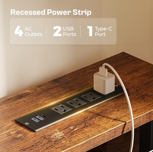 Huuger 55 inch Computer Desk with Power Outlets & 4 Drawers