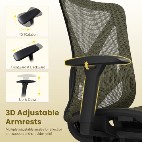Ergonomic Office Chair, Mesh Computer Desk Chairs with BIFMA X5.1 Certified, Adjustable Lumbar Support, 3D Arm, Tilt Back, Wide Seat, Comfy Swivel Work Task Chair for Company and Home (Satin Gold)
