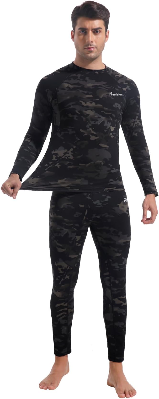 romision 2 Pack Thermal Underwear for Men Long Johns Fleece Lined Hunting Gear Bottom Top Set Base Layer Cold Weather XS-4XL