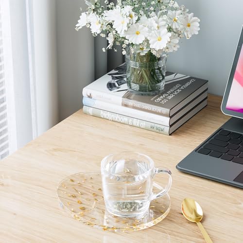 Acrylic Coaster Decorative Plates,2Pcs/Set Office Desk Accessories, Clear Dinosaur Egg Shape Coffee Cup Decor, Perfect for Tabletop Protection and Display.（Gold）