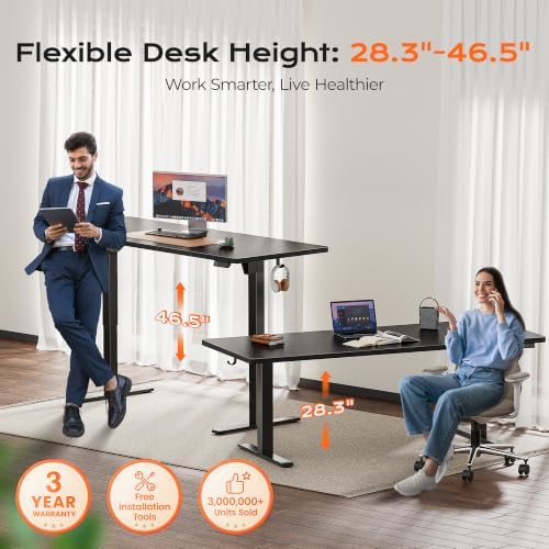 Huuger 71 x 30 Large Electric Standing Desk, Height Adjustable Computer Desk, 29.5" Deep Desktop, Stand up Gaming Office Table with 2 Hooks, 3 Preset Heights, for Home Office, Black