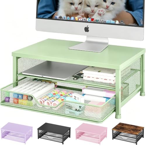 OPNICE Computer Monitor Stand Riser, Desk Organizer with Drawer, Printer & Laptop Stand, Office Desk Accessories & Workspace Desktop Organizers Storage for Office Supplies(Green)