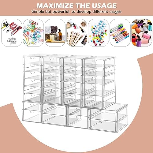 caktraie 4-Pack 22-Drawer Acrylic Storage & Makeup Organizer for Desk