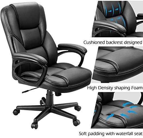 Furmax Office Executive Chair High Back Adjustable Managerial Home Desk Chair, Swivel Computer PU Leather Chair with Lumbar Support (1, Black)