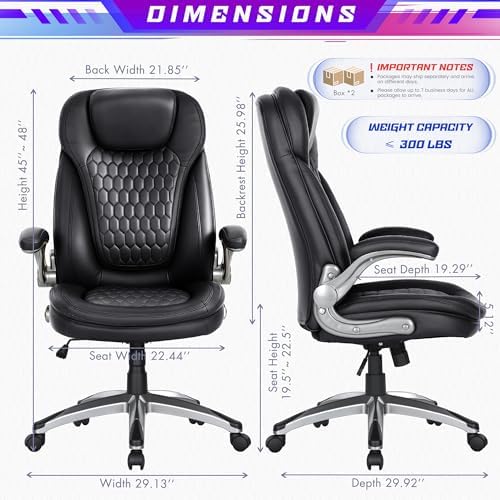 COLAMY Executive Office Chair with Thick Bonded Leather (Black-6686, Set of 2)