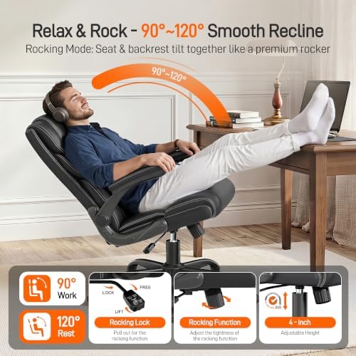 Office Chair, Executive Mid-Back Computer Desk Chair with Flip-up Armrests