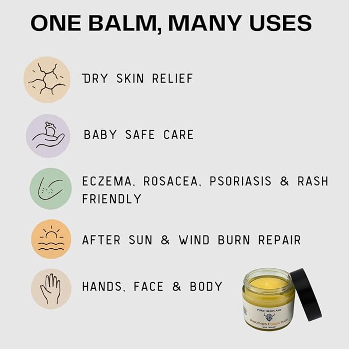 Pure Heritage Handmade Tallow Balm – Unscented Grass-Fed & Finished Moisturizer & Healing Cream | Natural Care for Sensitive Skin, Eczema, Rosacea, Babies, Men & Women (4oz)