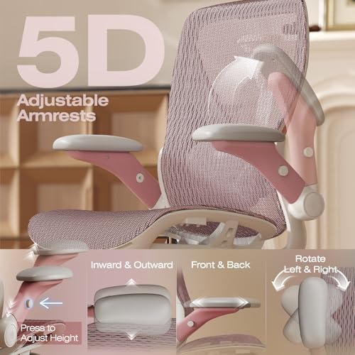 ELABEST X100 Ergonomic Mesh Office Chair with Footrest, Big and Tall Home Desk Chair with 5D Flip-Up Arms, Adjustable 3D Lumbar Support, Gaming & Executive Computer Chair (Peach Blossom)