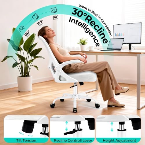 AreShark Office Chair - Ergonomic Breathable Mesh Desk Chair with Adjustable Lumbar Support and Flip-up Armrests - Executive High Back Rolling Swivel Comfortable Computer Gaming Chair for Home Office