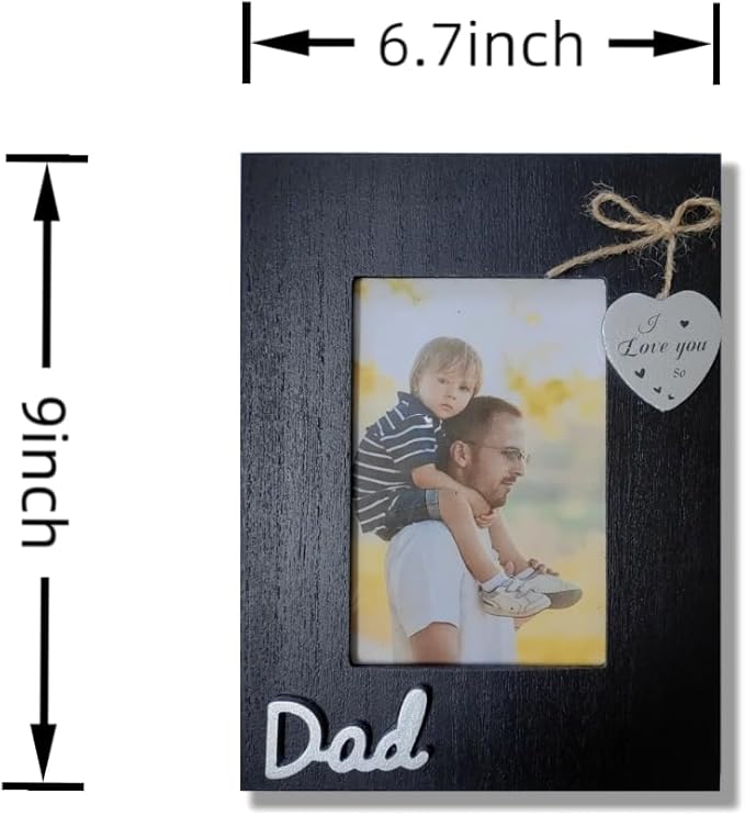 Dad I Love You so Picture Frame 4x6 Vertical,Black Wooden Heart Photo Frame for Father,Father Day Gift,Gift for Dad Birthday,Christmas,Thanksgiving,New year