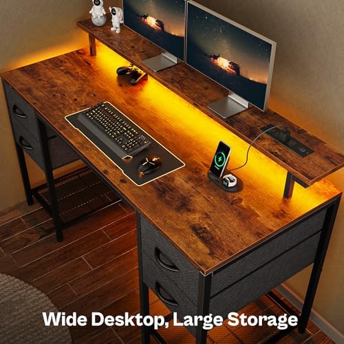 Huuger 55 inch Computer Desk with Power Outlets & 4 Drawers