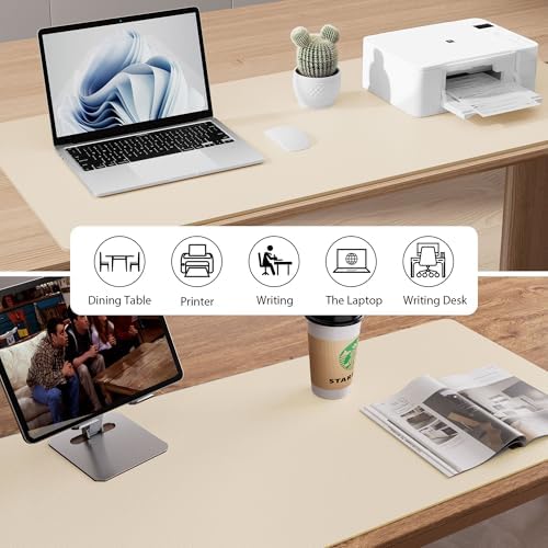 Aothia Faux Leather Desk Mat - Non-Slip PU Leather Desk Blotter, Waterproof Writing Surface, Large Desk Pad for Office & Home (Beige, 55" x 17")