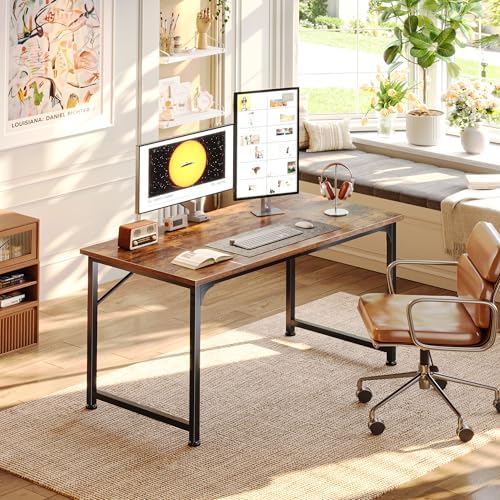PRAISUN 40 Inch Computer Desk, Office Desk, Spacious Desktop, Rustic Brown