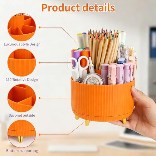 Camelmother 360°Rotating Pen&Pencil Holder For Desk With 5Slots Cute Office