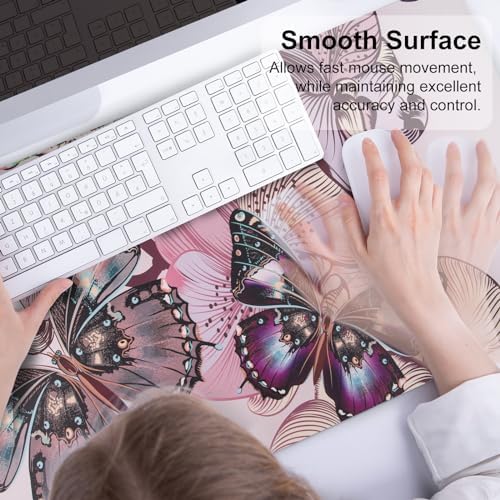 QiyI PU Leather Large Mouse Pad, Office Decor, 31.5" x 15.7", Butterflies