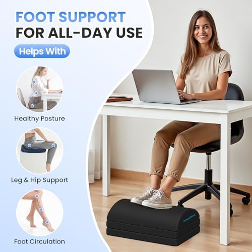 TranquilRelax Foot Rest Under Desk, 3-Height Adjustable Foot Stool, Black