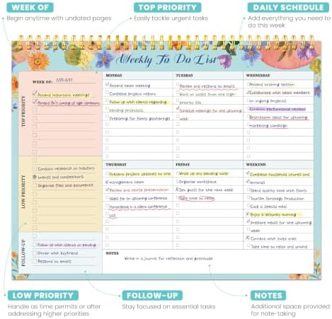 Weekly To Do List Notepad with 52 Undated Sheets（8.5"×11"）- Undated Weekly Planner Notepad for Office Desk Accessories and Supplies - Botanic Whimsy