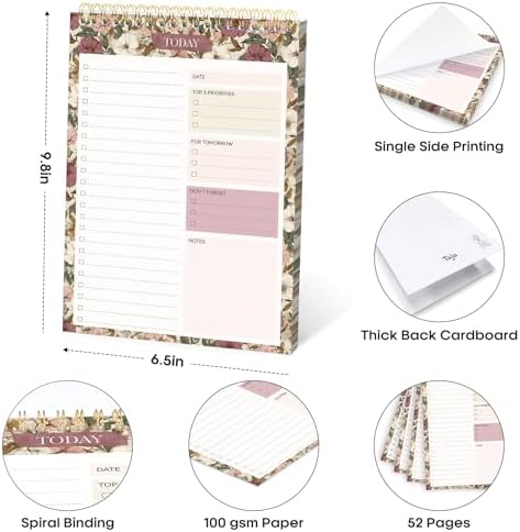 Taja To Do List Notepad, Undated Daily Planner for Work and Goal Setting