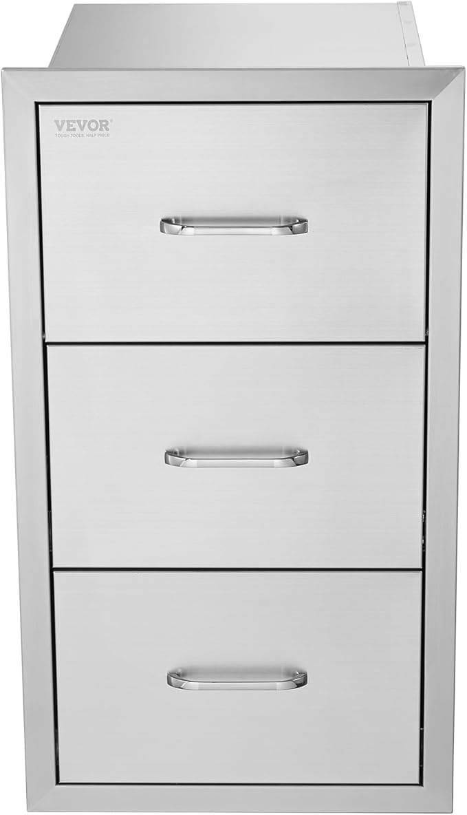 VEVOR Outdoor Kitchen Drawers 17W x 30H x 21D Inch, Outdoor Kitchen Cabinets, Stainless Steel Double Access Drawers, with Paper Towel Holder, Combo for BBQ Island Drawers or Grill Station