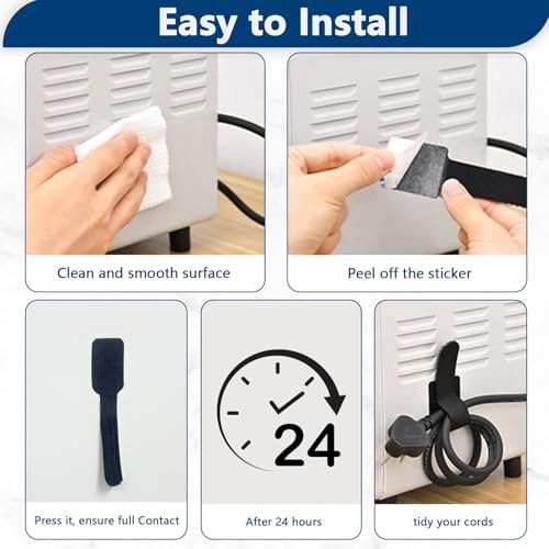 Abnii 50 PCS Hook and Loop Cable Ties, Under Desk Cable Management, White