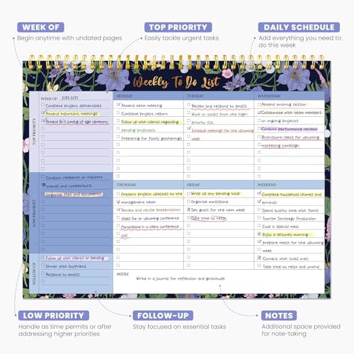 Weekly To Do List Notepad with 52 Undated Sheets（8.5"×11"）- Undated Weekly Planner Notepad for Office Desk Accessories and Supplies - Blue Meadow