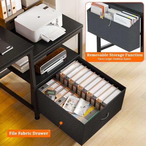 EnHomee 56.5" Office Desk with Drawers & Printer Space for Home Work,Black