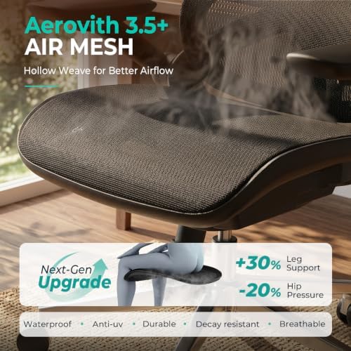 CAPOT Ergonomic Mesh Office Chair, Adjustable Lumbar High Back Desk Chair 400lbs, 4D Flip-up Arms, 3-Level Tilt Backrest, 3D Headrest, PU Wheels, Swivel Rolling Computer Seating for Long Desk Work