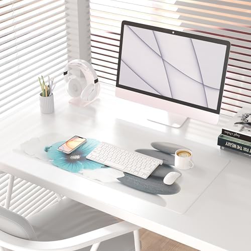 QiyI PU Leather Large Mouse Pad, 31.5" x 15.7", Pebbles Flowers