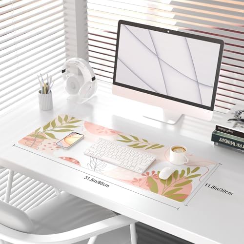 QiyI PU Leather Large Mouse Pad, 31.5" x 11.8", Minimalist Pink