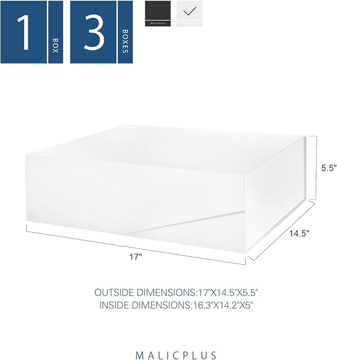 3 Extra Large Gift Boxes with Lids 16.3x14.2x5 Inches, White Bridesmaids Proposal Boxes with Magnetic Closure for All Occasion (Lattice Texture)
